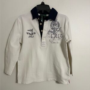 Vintage Ralph Lauren  LRL White & Navy 3/4 Sleeve Polo Rugby Shirt Size Small